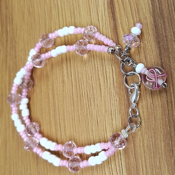 Handmade Jewelry - Breast Cancer Awareness Bracelet,  Pink and White